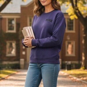 Victoria's Secret PINK Purple "Love" Crewneck Sweatshirt M Y2K Oversized